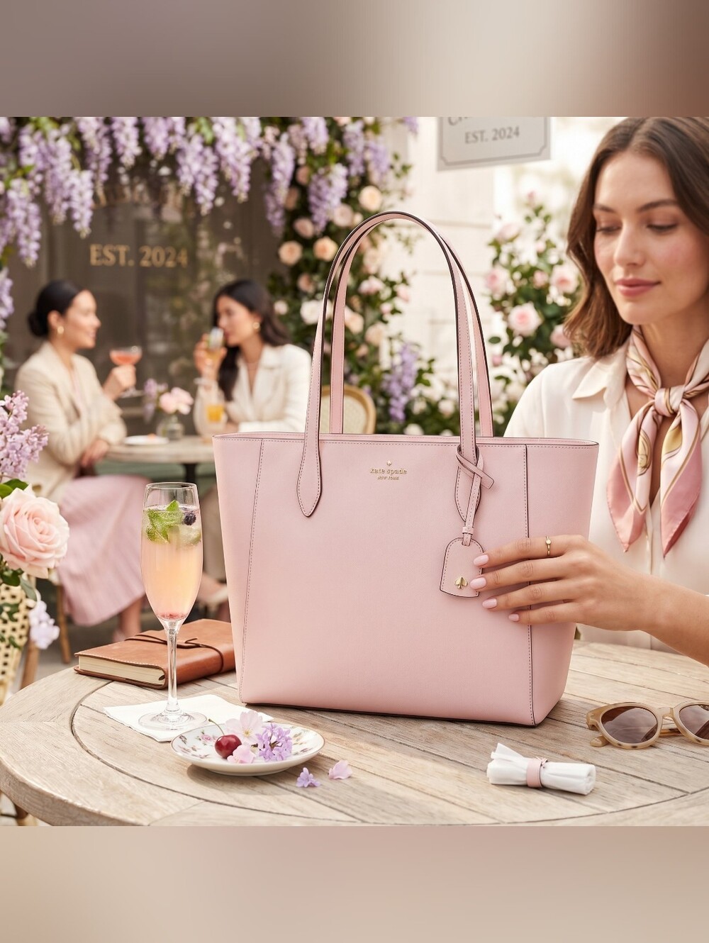 KATE SPADE NY Dana Rose Smoke Leather Large Tote Bag - Picture 15 of 16